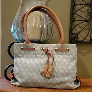 Dooney & Bourke Seafoam Green Canvas  Leather Small Tote Tassels